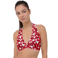 Red And White Camouflage Pattern Halter Plunge Bikini Top by SpinnyChairDesigns