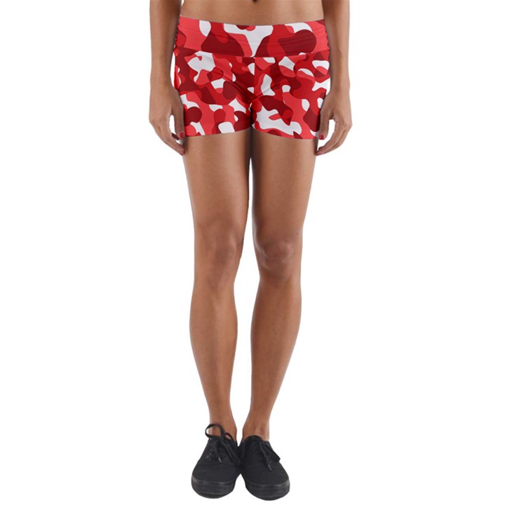 Red and White Camouflage Pattern Yoga Shorts