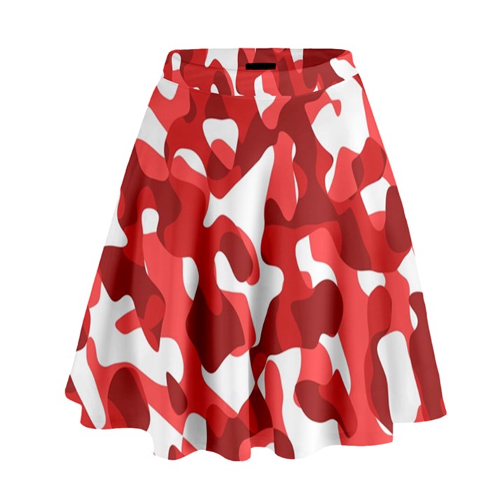 Red and White Camouflage Pattern High Waist Skirt