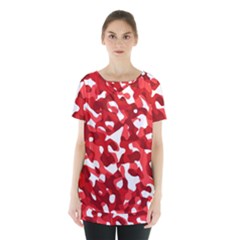 Red And White Camouflage Pattern Skirt Hem Sports Top by SpinnyChairDesigns