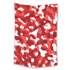 Red And White Camouflage Pattern Large Tapestry by SpinnyChairDesigns