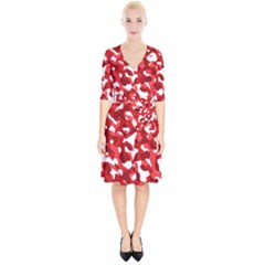 Red And White Camouflage Pattern Wrap Up Cocktail Dress by SpinnyChairDesigns