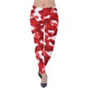 Red and White Camouflage Pattern Velvet Leggings View1