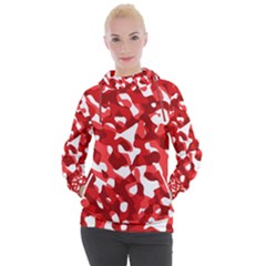 Red And White Camouflage Pattern Women s Hooded Pullover by SpinnyChairDesigns