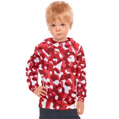 Red And White Camouflage Pattern Kids  Hooded Pullover by SpinnyChairDesigns