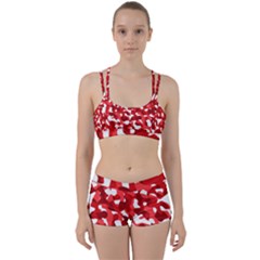 Red And White Camouflage Pattern Perfect Fit Gym Set by SpinnyChairDesigns