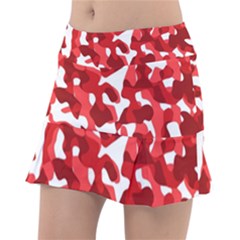 Red And White Camouflage Pattern Tennis Skorts by SpinnyChairDesigns