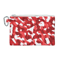 Red And White Camouflage Pattern Canvas Cosmetic Bag (large) by SpinnyChairDesigns