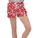 Red and White Camouflage Pattern Velour Lounge Shorts View1