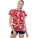 Red and White Camouflage Pattern Ruffle Collar Chiffon Blouse View1