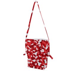 Red And White Camouflage Pattern Folding Shoulder Bag by SpinnyChairDesigns