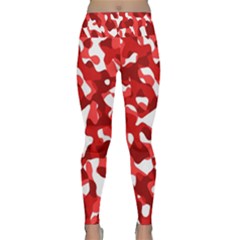 Red And White Camouflage Pattern Lightweight Velour Classic Yoga Leggings by SpinnyChairDesigns