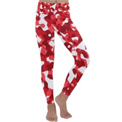 Red And White Camouflage Pattern Kids  Lightweight Velour Classic Yoga Leggings by SpinnyChairDesigns