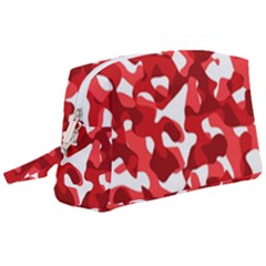 Red And White Camouflage Pattern Wristlet Pouch Bag (large) by SpinnyChairDesigns