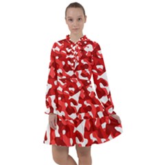 Red And White Camouflage Pattern All Frills Chiffon Dress by SpinnyChairDesigns