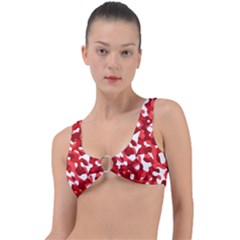 Red And White Camouflage Pattern Ring Detail Bikini Top by SpinnyChairDesigns