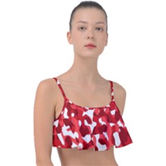 Red And White Camouflage Pattern Frill Bikini Top by SpinnyChairDesigns