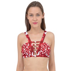 Red And White Camouflage Pattern Cage Up Bikini Top by SpinnyChairDesigns