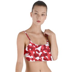 Red And White Camouflage Pattern Layered Top Bikini Top  by SpinnyChairDesigns