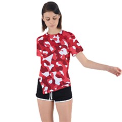 Red And White Camouflage Pattern Asymmetrical Short Sleeve Sports Tee