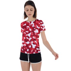 Red And White Camouflage Pattern Back Circle Cutout Sports Tee