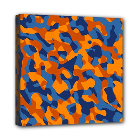 Blue And Orange Camouflage Pattern Mini Canvas 8  X 8  (stretched) by SpinnyChairDesigns