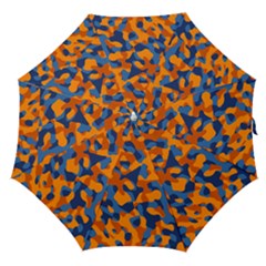 Blue And Orange Camouflage Pattern Straight Umbrellas by SpinnyChairDesigns