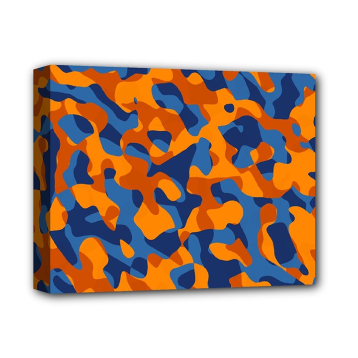 Blue and Orange Camouflage Pattern Deluxe Canvas 14  x 11  (Stretched)