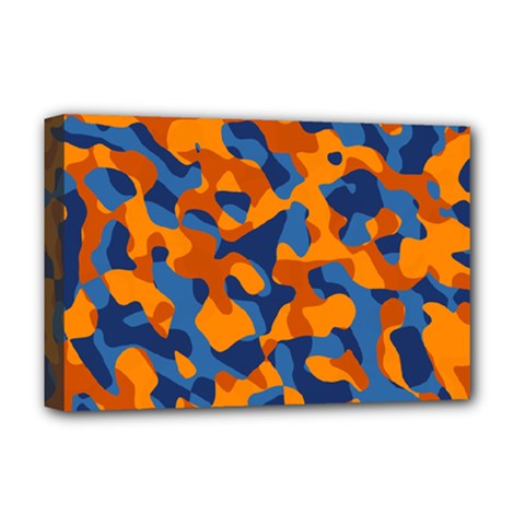 Blue And Orange Camouflage Pattern Deluxe Canvas 18  X 12  (stretched) by SpinnyChairDesigns