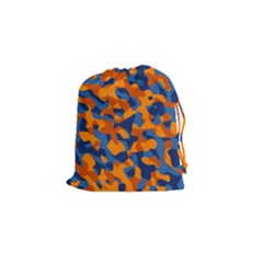 Blue And Orange Camouflage Pattern Drawstring Pouch (small) by SpinnyChairDesigns