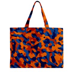 Blue And Orange Camouflage Pattern Zipper Mini Tote Bag by SpinnyChairDesigns