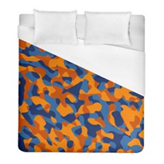 Blue And Orange Camouflage Pattern Duvet Cover (full/ Double Size) by SpinnyChairDesigns