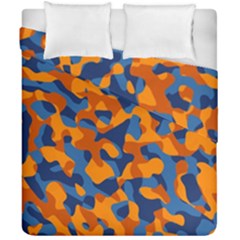 Blue And Orange Camouflage Pattern Duvet Cover Double Side (california King Size) by SpinnyChairDesigns