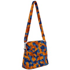 Blue And Orange Camouflage Pattern Zipper Messenger Bag by SpinnyChairDesigns