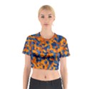 Blue and Orange Camouflage Pattern Cotton Crop Top View1