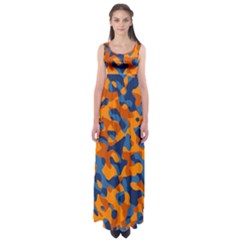 Blue And Orange Camouflage Pattern Empire Waist Maxi Dress by SpinnyChairDesigns