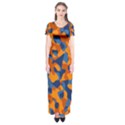 Blue and Orange Camouflage Pattern Short Sleeve Maxi Dress View1