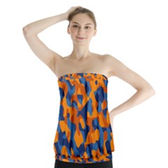 Blue And Orange Camouflage Pattern Strapless Top by SpinnyChairDesigns