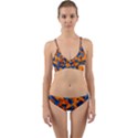 Blue and Orange Camouflage Pattern Wrap Around Bikini Set View1