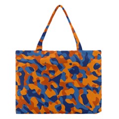 Blue And Orange Camouflage Pattern Medium Tote Bag by SpinnyChairDesigns