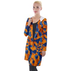 Blue And Orange Camouflage Pattern Hooded Pocket Cardigan by SpinnyChairDesigns