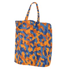 Blue And Orange Camouflage Pattern Giant Grocery Tote by SpinnyChairDesigns