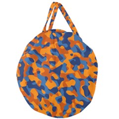 Blue And Orange Camouflage Pattern Giant Round Zipper Tote by SpinnyChairDesigns