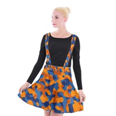 Blue And Orange Camouflage Pattern Suspender Skater Skirt by SpinnyChairDesigns