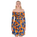 Blue and Orange Camouflage Pattern Off Shoulder Skater Dress View1