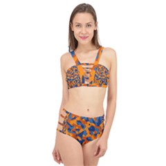 Blue And Orange Camouflage Pattern Cage Up Bikini Set by SpinnyChairDesigns