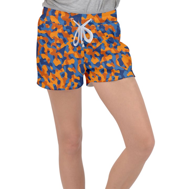 Blue and Orange Camouflage Pattern Velour Lounge Shorts