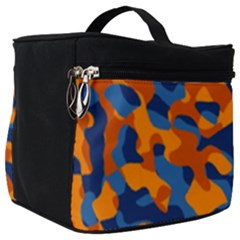 Blue And Orange Camouflage Pattern Make Up Travel Bag (big) by SpinnyChairDesigns