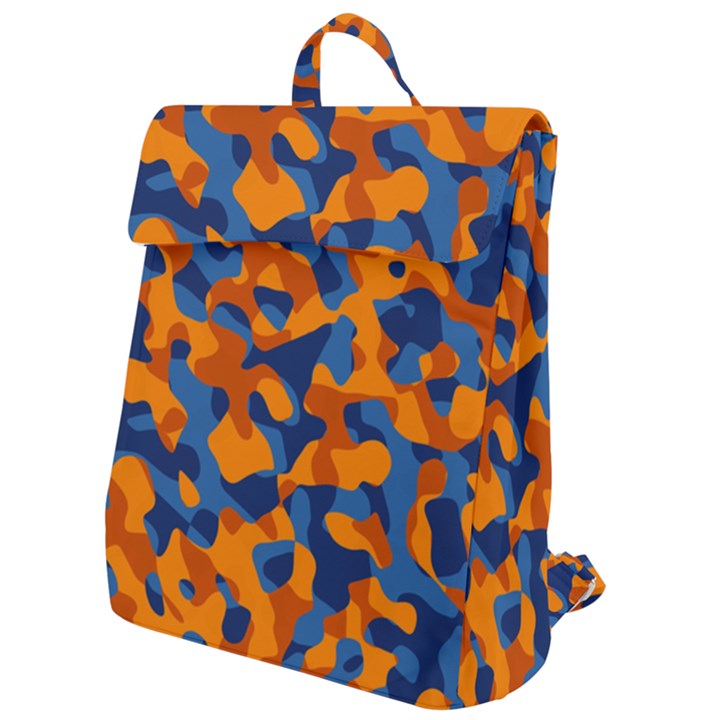 Blue and Orange Camouflage Pattern Flap Top Backpack