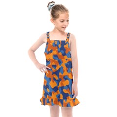 Blue And Orange Camouflage Pattern Kids  Overall Dress by SpinnyChairDesigns